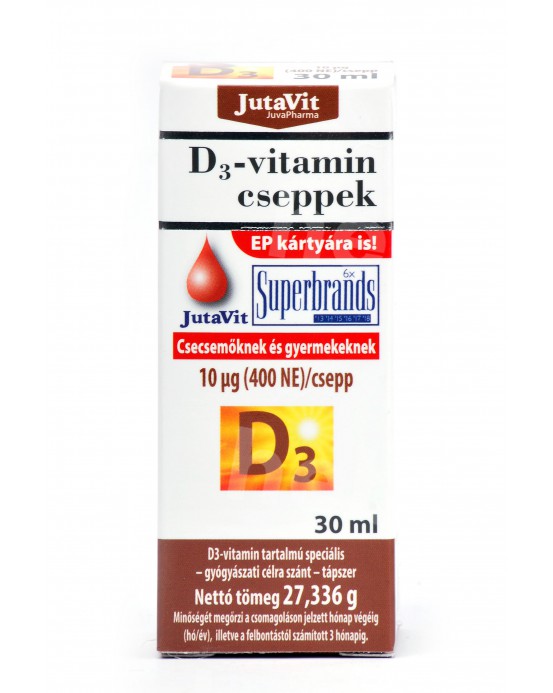 Vitamino D3 lašai, 10 µg (400 TV), 50 ml