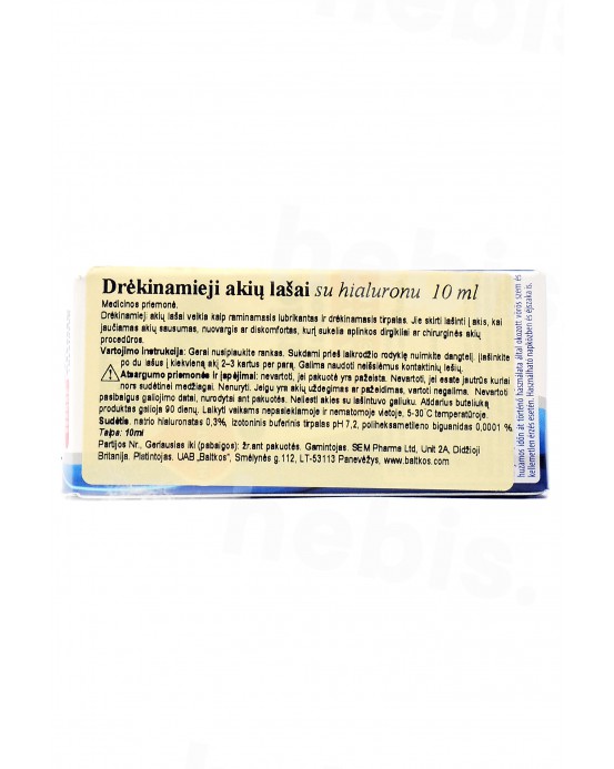 Drėkinamieji akių lašai su hialuronu, 10 ml