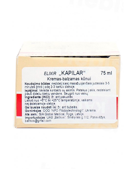 Kremas-balzamas kūnui Elixir „Kapilar“, 75 ml