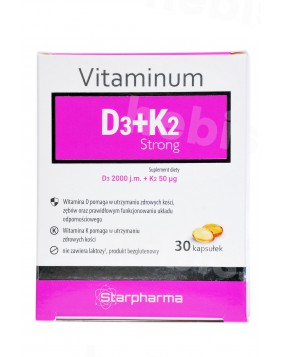 Vitaminum D3+K2 strong, 30 kapsulių