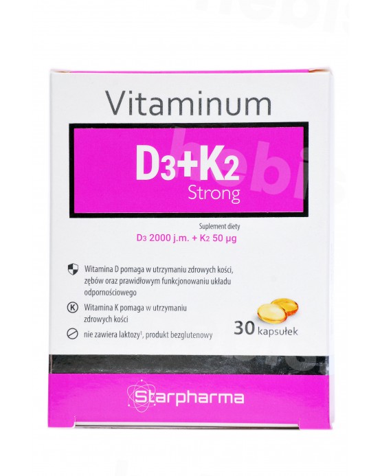 Vitaminum D3+K2 strong, 30 kapsulių