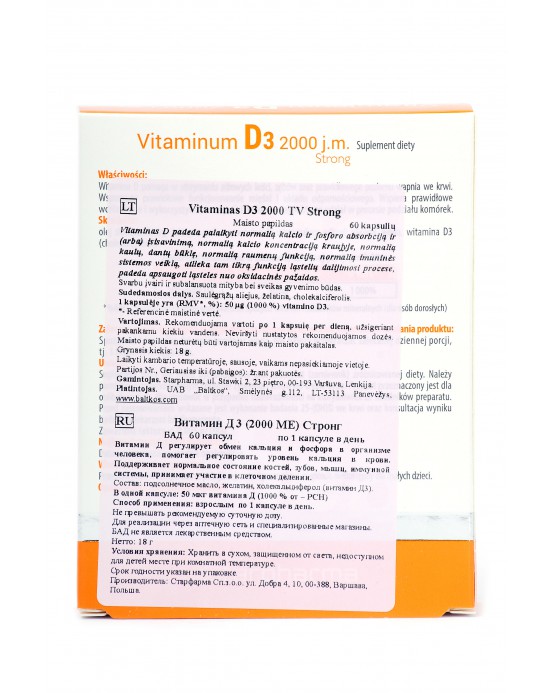 Vitaminas D3 2000 TV Strong, 60 kapsulių 