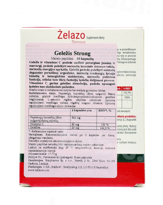 Geležis Strong, 30 kapsulių